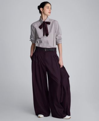 Women’s Pinstripe Pleated High Rise Belted Pant