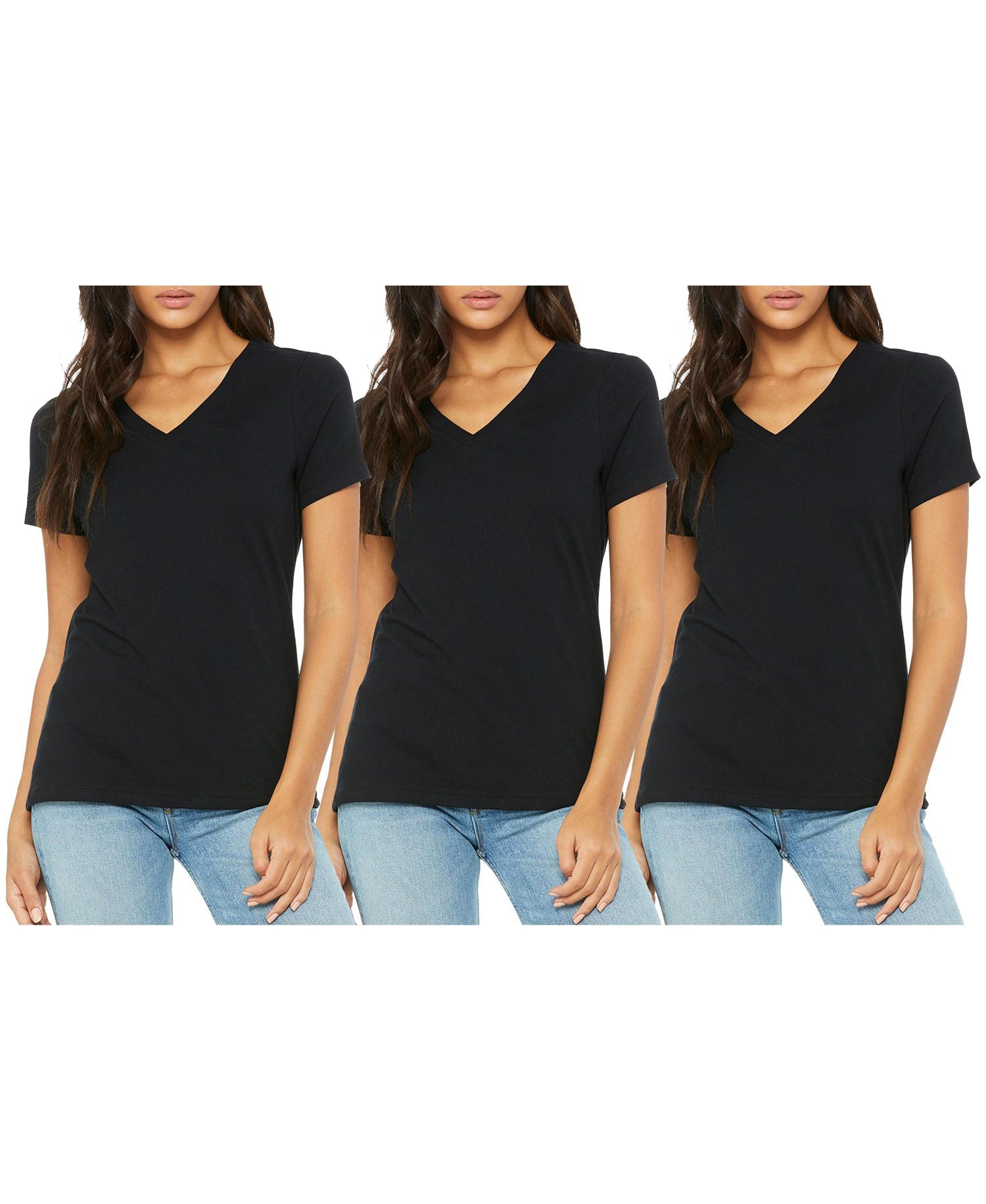 Women's Loose Fitting Short Sleeve V-Neck Tee- 3 Pack