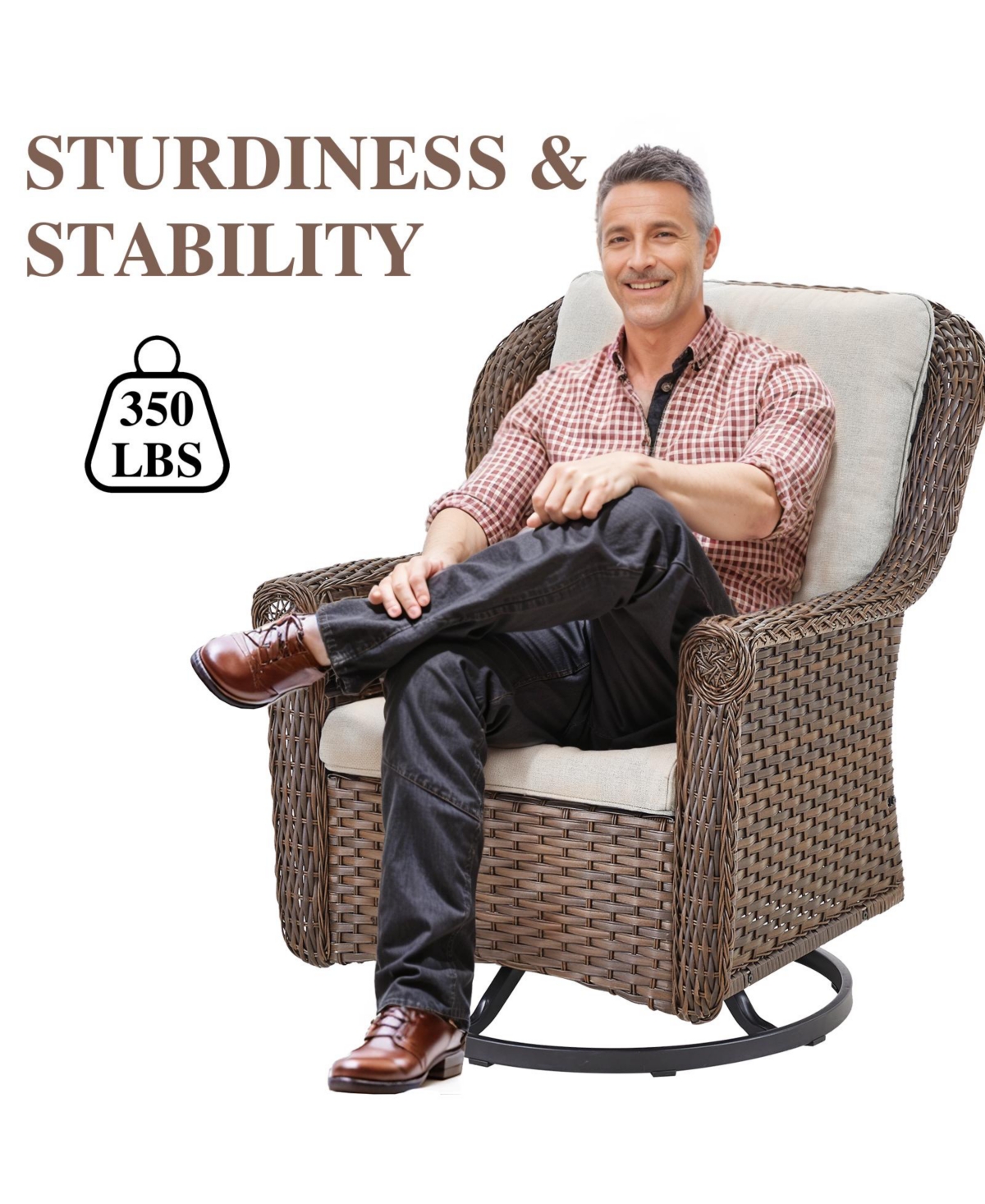 Gymojoy ChrysArm Wicker Patio 2-Piece Swivel Chairs Outdoor Rocking Chair with Thick Deep CushionGuard Olefin Cushion