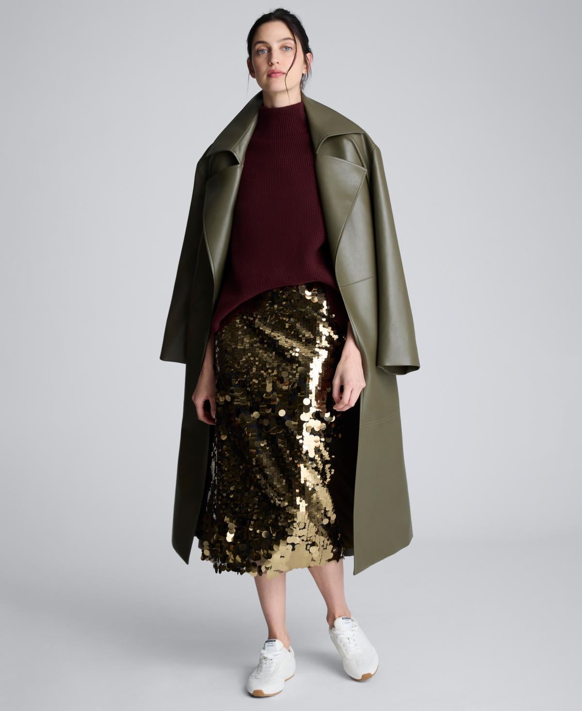 Kenneth Cole Pailette Midi Skirt In Gold