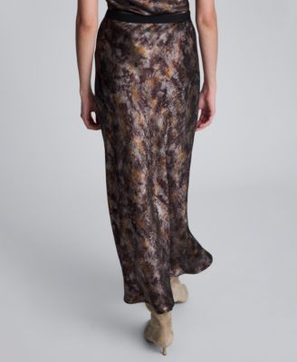 Women's Printed Metallic Foil Flared Maxi Skirt