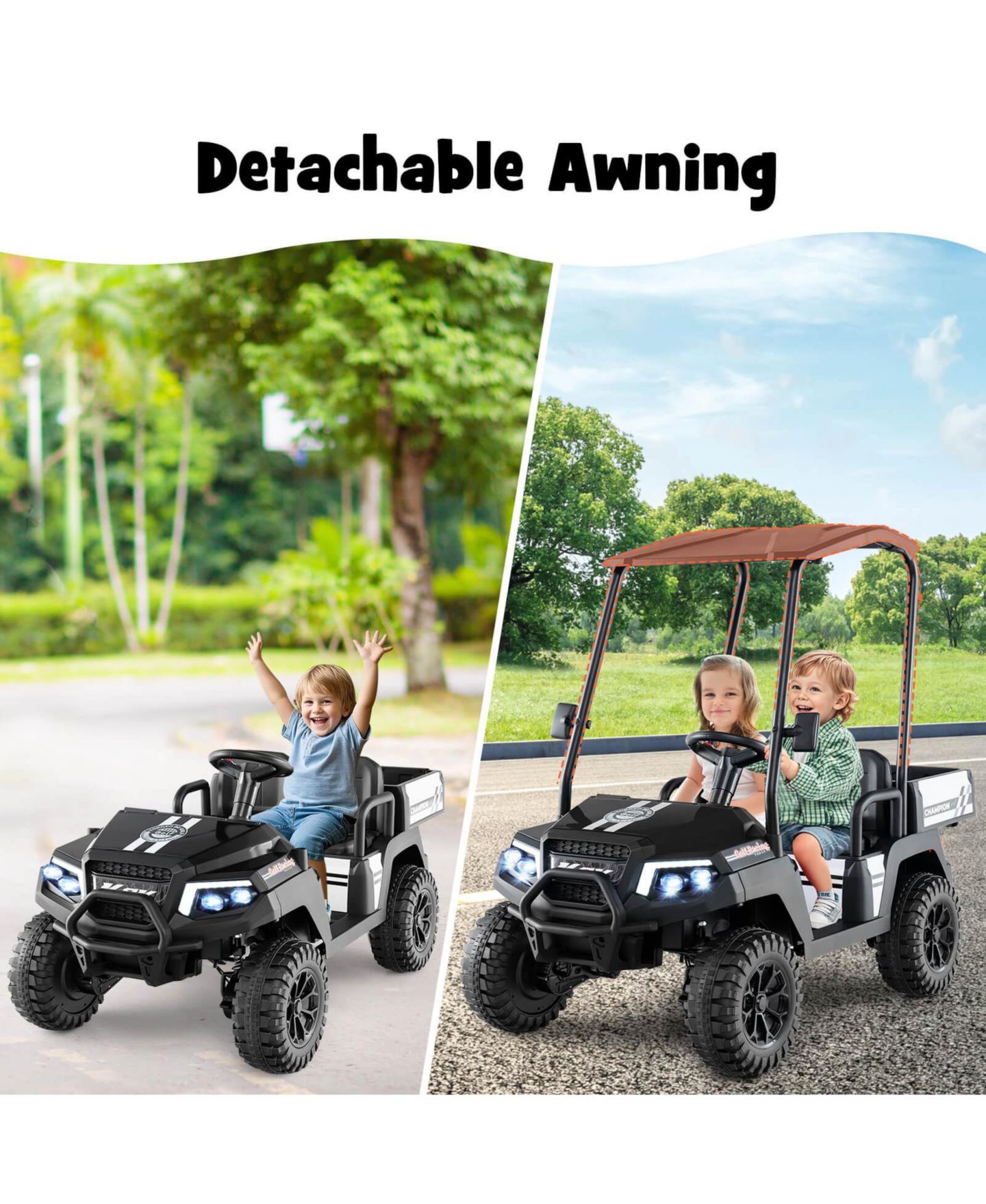 Детская игрушка Costway 24V 7AH Kids Golf Cart 4WD 2 Seater Ride on Car with Sun Shade Dump, цвет: Чёрный — фото 4