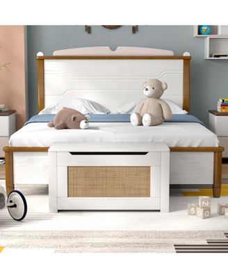 31.5" Toy Chest for Kids Rattan Toy Storage Box with Flip Top Lid & Safety Hinge