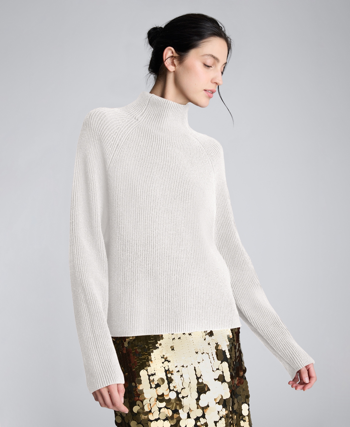 Kenneth Cole Raglan Sleeve Funnel Neck Sweater In Gray