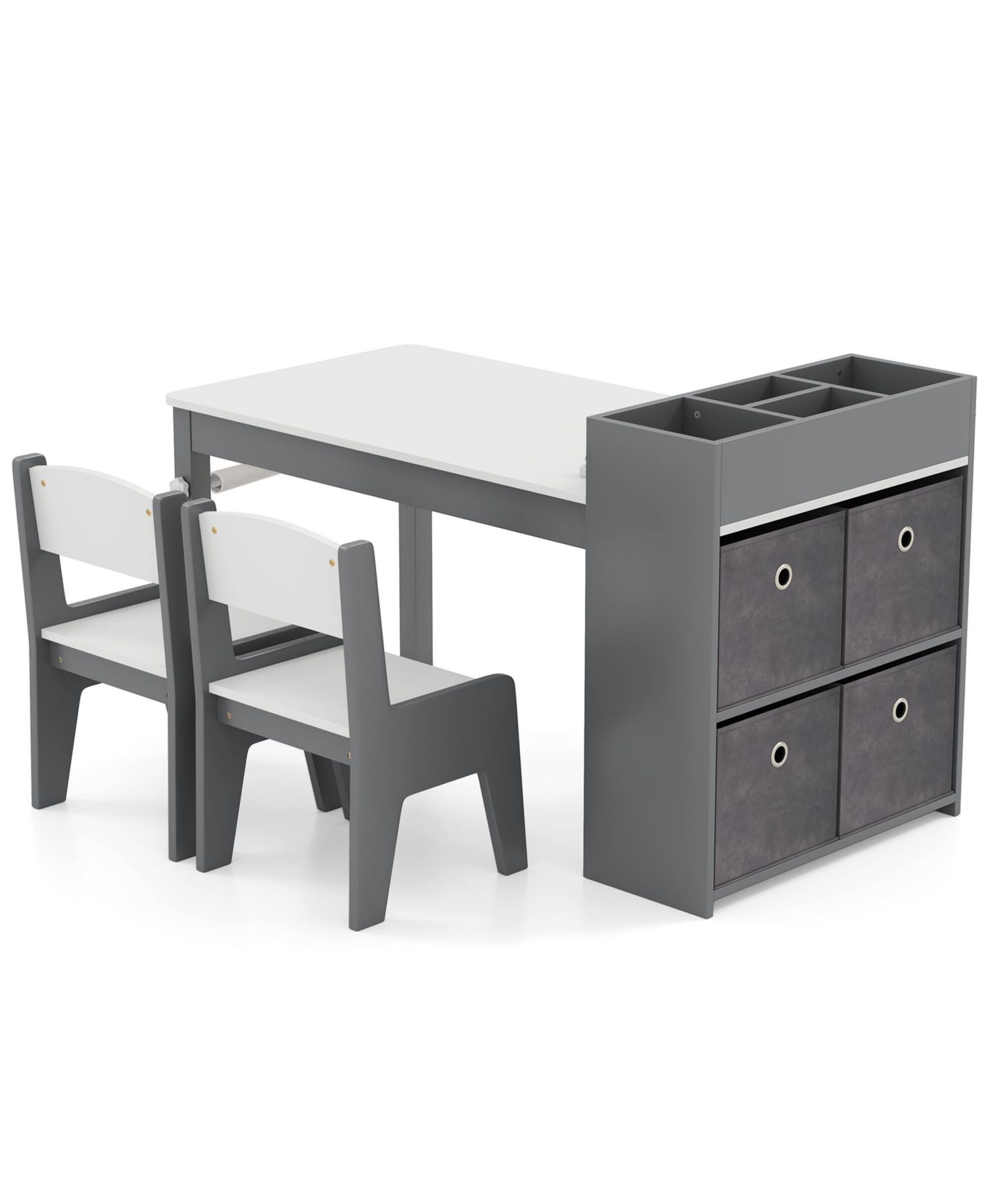 Paper Roll Activity Table with Storage for Ages 3+, Table and Chairs, 3-Piece Set