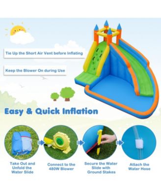 Inflatable Water Park Bounce House Climbing Wall Splash Pool w/ 480W Blower Outdoor