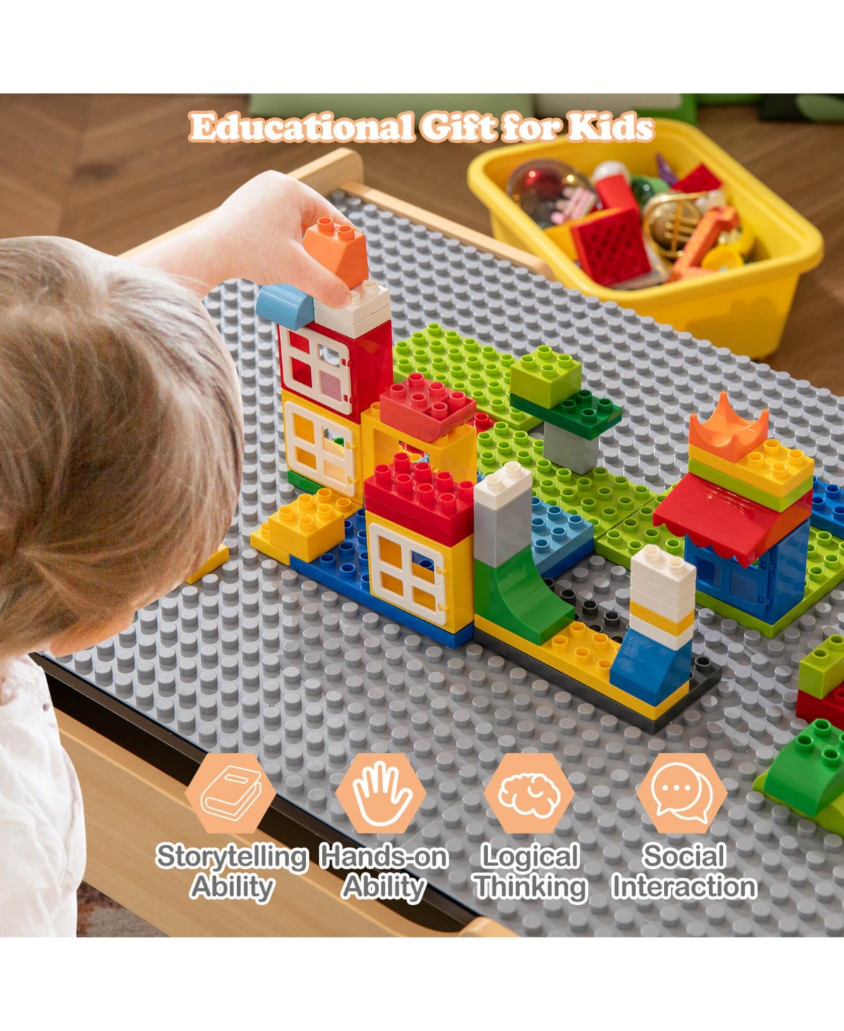 Costway Boys All-in-One Activity Table with Reversible Blackboard & Map Tabletop