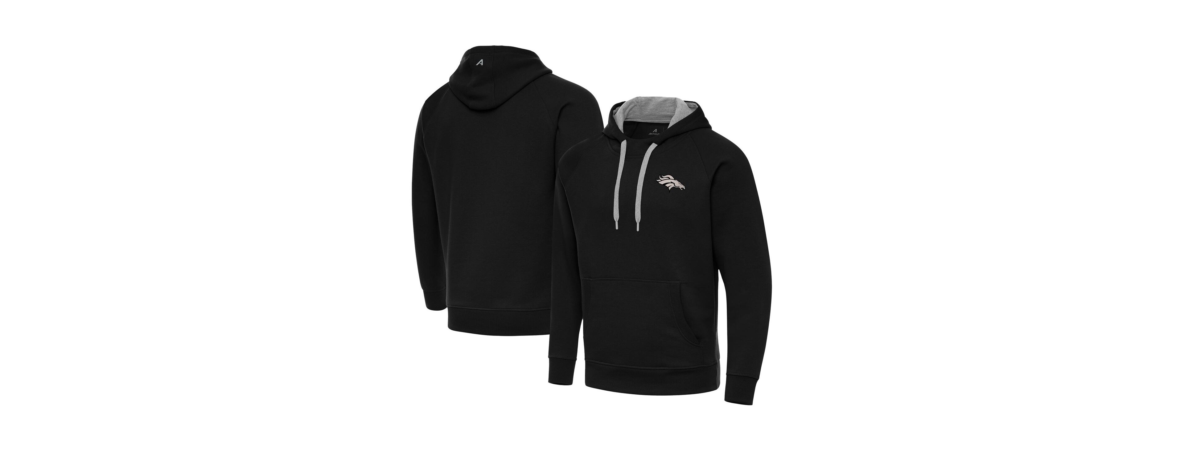 Antigua Men's Black Denver Broncos Brushed Carbon Victory Pullover Hoodie