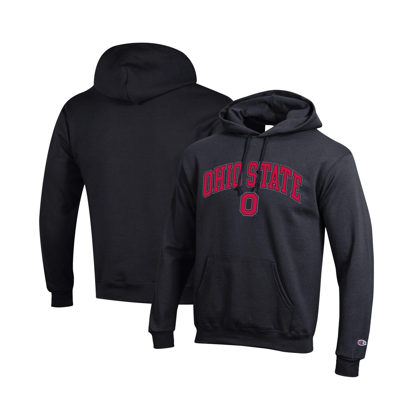 Мужское худи Champion Scarlet Ohio State Buckeyes Arched Logo Fleece Pullover, цвет: Чёрный — фото 1