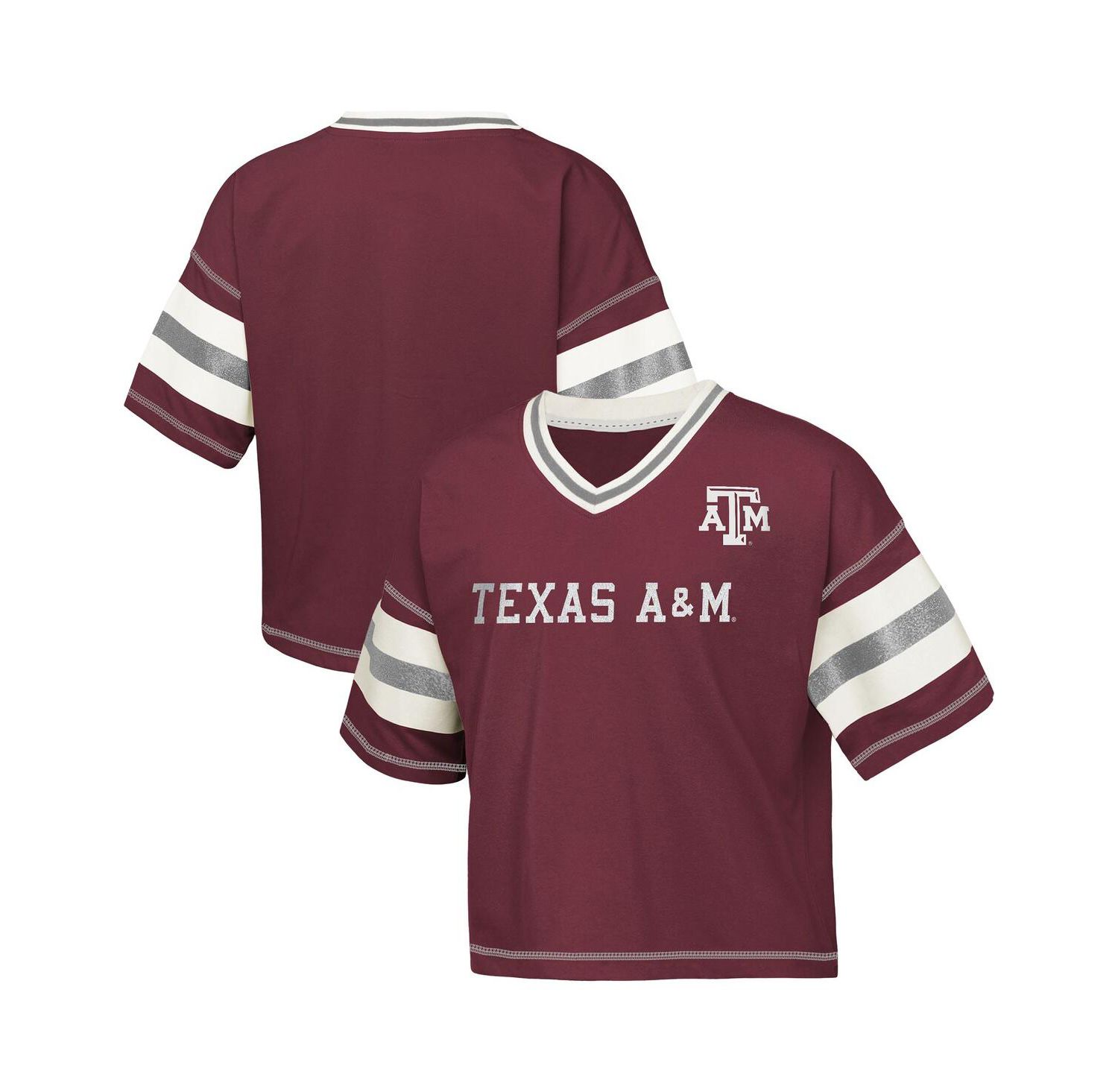 Big Girls Maroon Texas A&M Aggies Grid Iron V-Neck T-Shirt