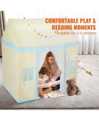 Kids Tent with Mat Windows Cozy Beige Fort for Boys and Girls