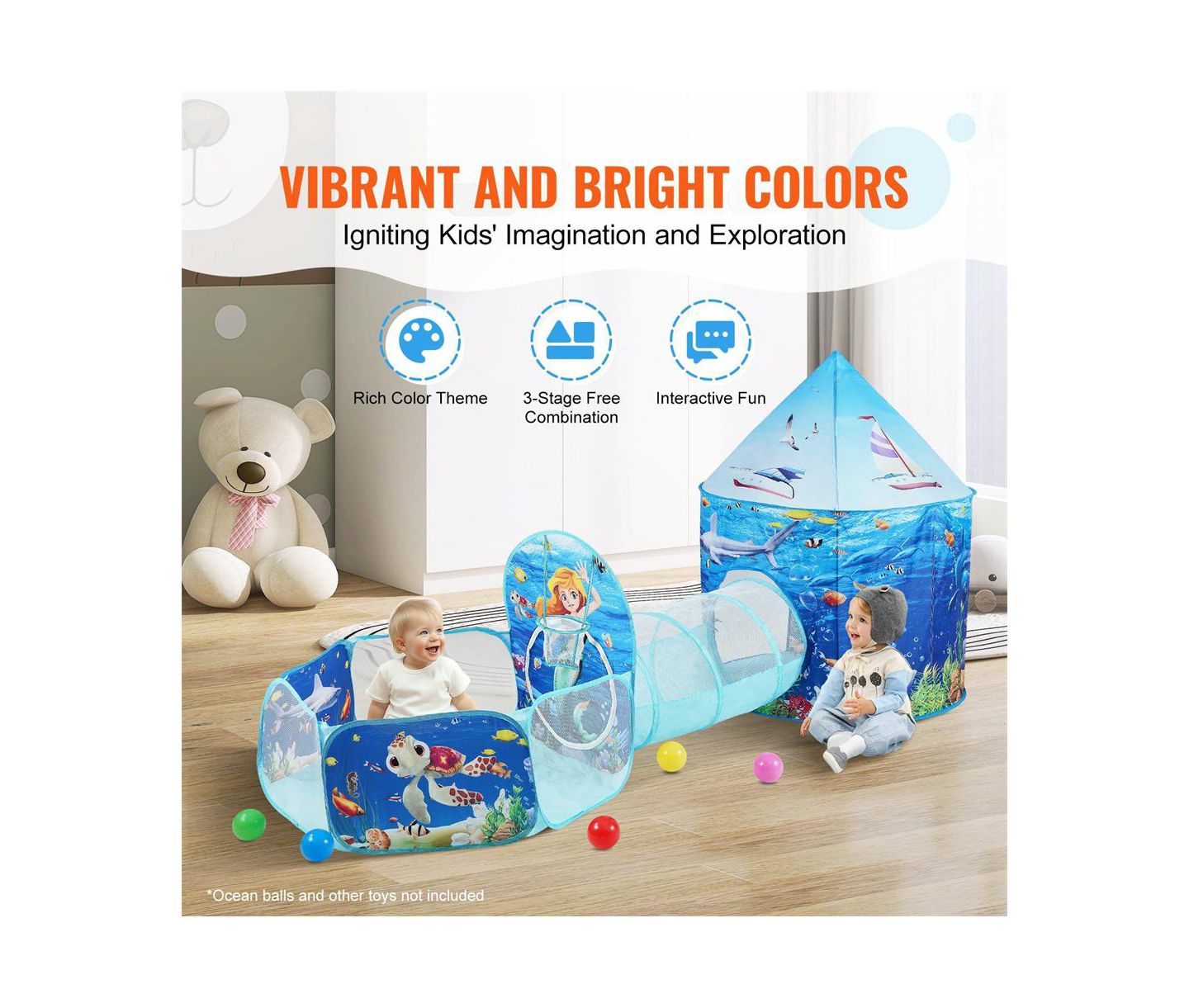 Детские игрушки Lycvki Pop-Up Tent, Tunnel and Ball Pit with Basketball Hoop, 3-Piece Set, Ages 2+ — фото 5