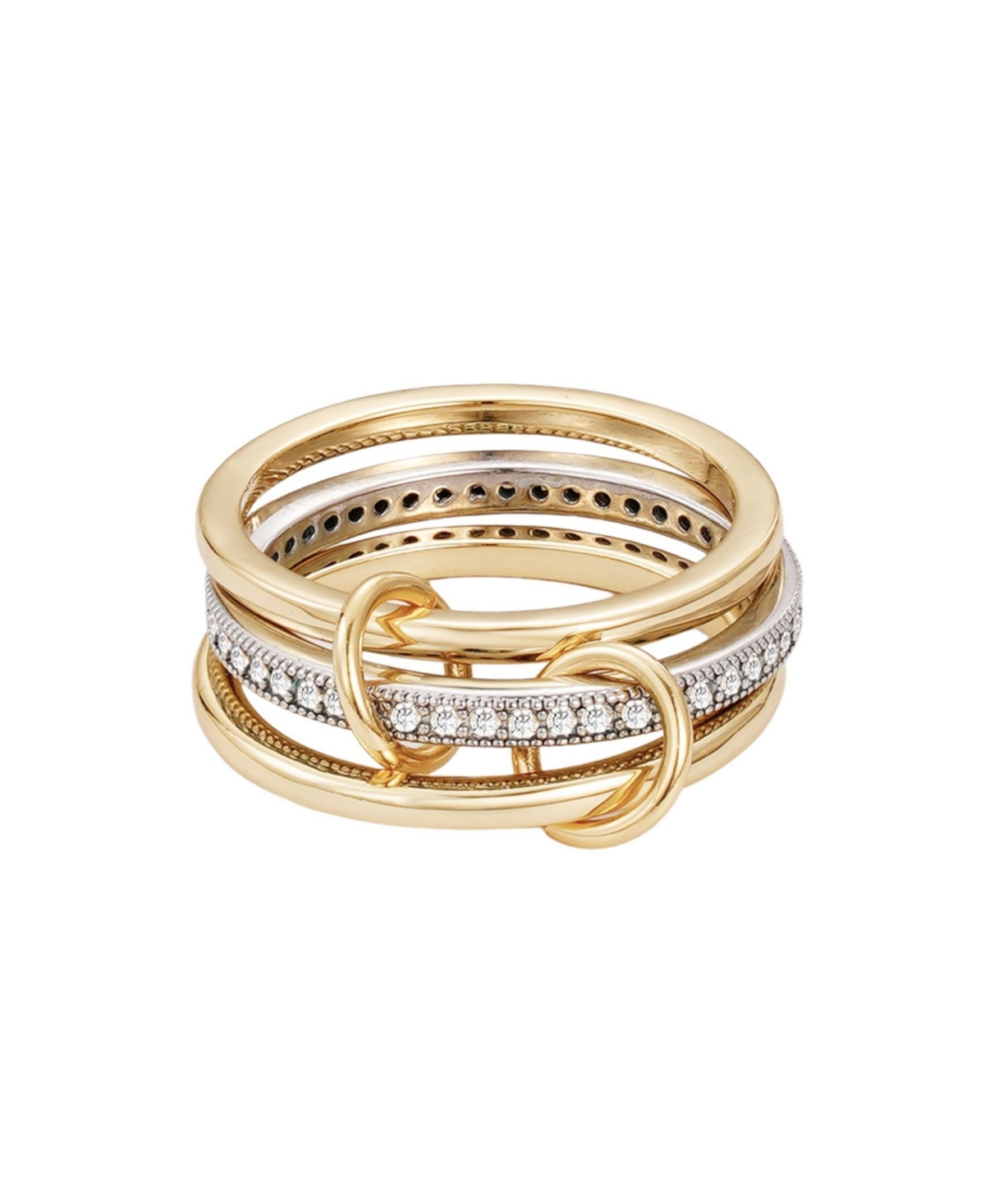 Adornia 14k Gold And Silver Plated Connected 3-piece Ring Stack In Gold