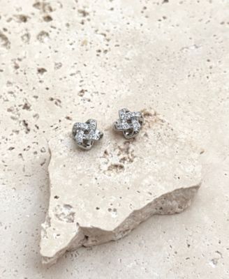 Silver CZ Knot Twist Stud Earrings