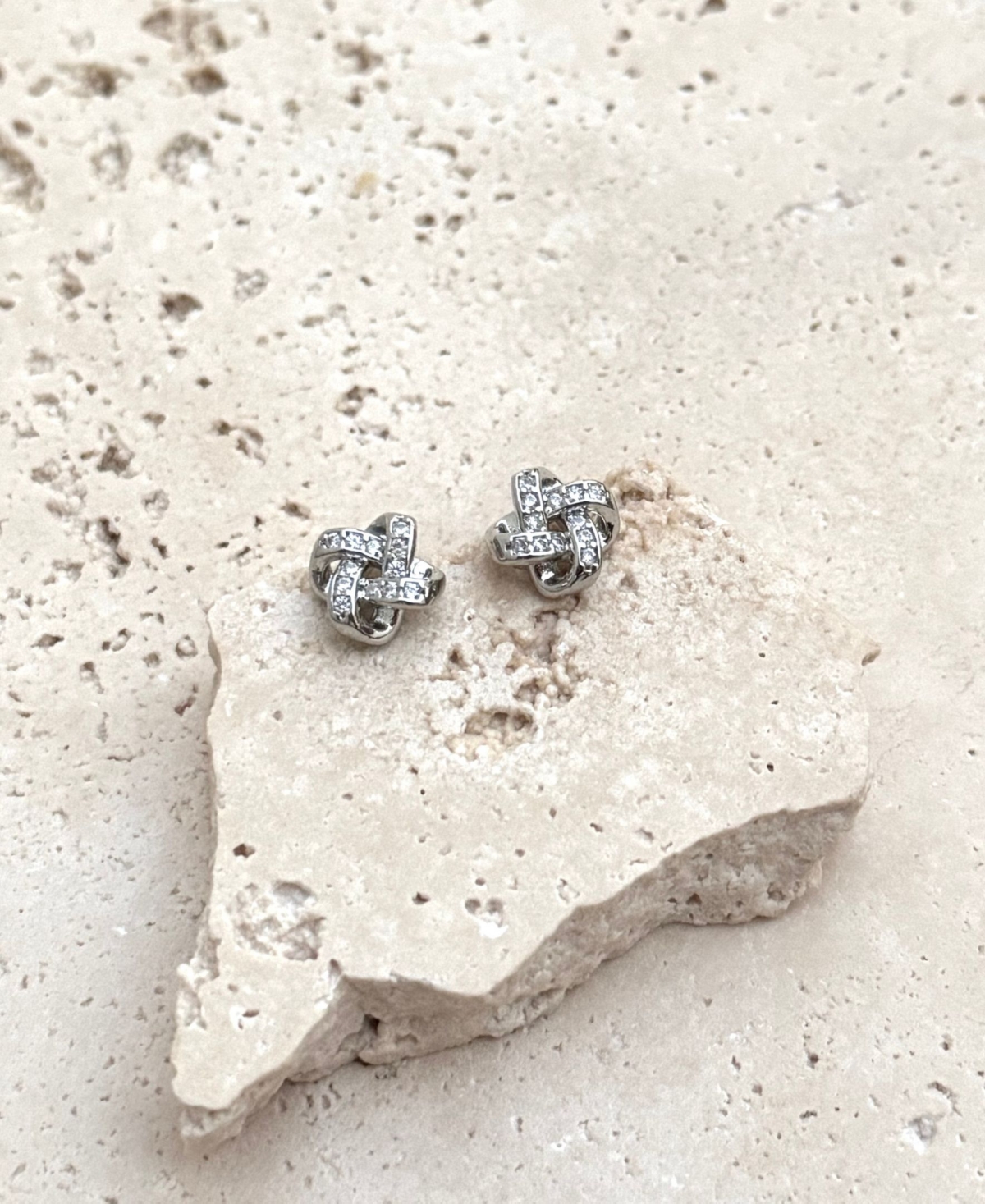 Adornia Silver Plated Cz Knot Twist Stud Earrings In Silver