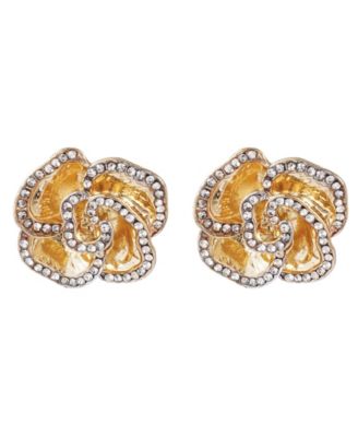 Gold Crystal Encrusted Flower Stud Earrings