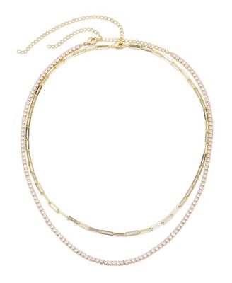 Gold Tennis and Paperclip Chain Necklace Set