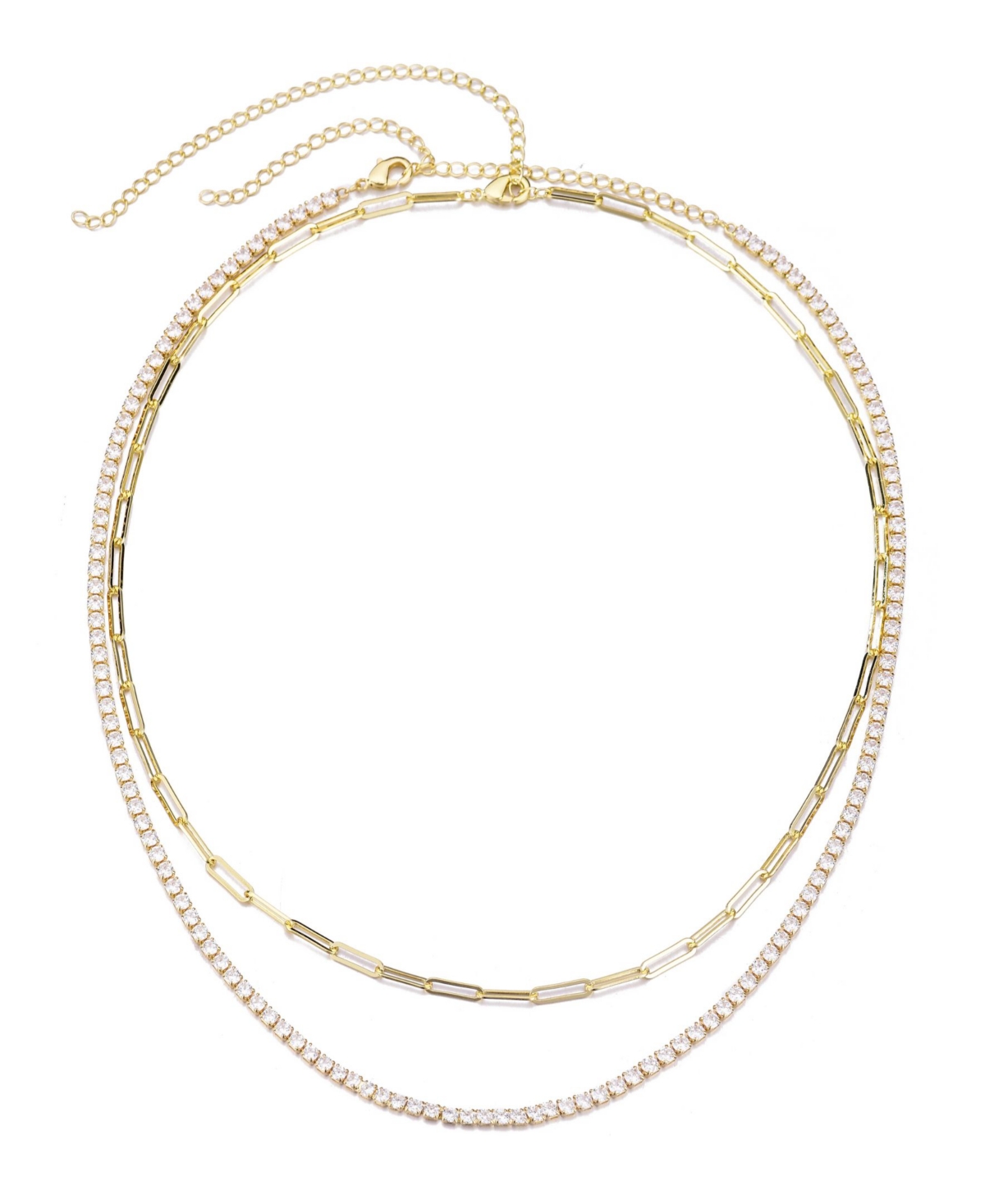 Adornia Paper Clip Chain And Tennis Necklace Set Gold In Gold