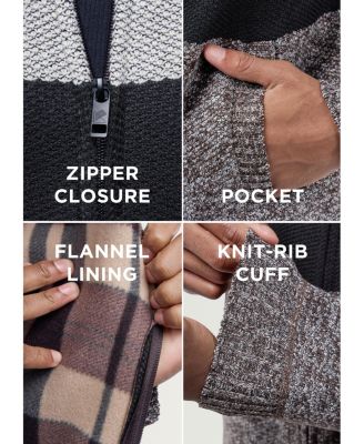 Men's Full Zip Mock Neck Sweater With Fleece Lining