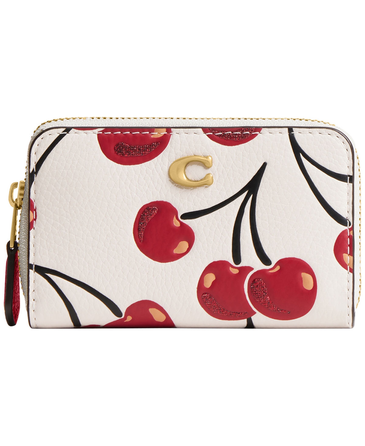 Coach Boxed Small Cherry Print Leather Essential Zip Around Card Case