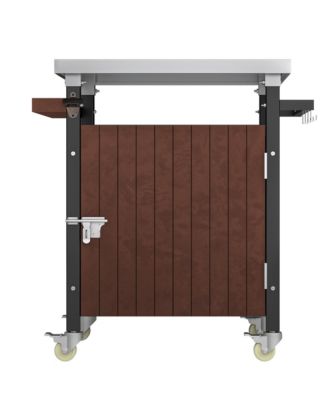 27"W Stainless Steel, Metal Storage Cabinet, Hooks, Bottle Opener, Gas Line Hole, Wheels Grill Cart