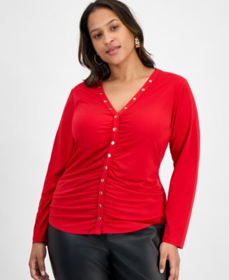 Plus Size V-Neck Long-Sleeve Blouse, Macy's Exclusive 