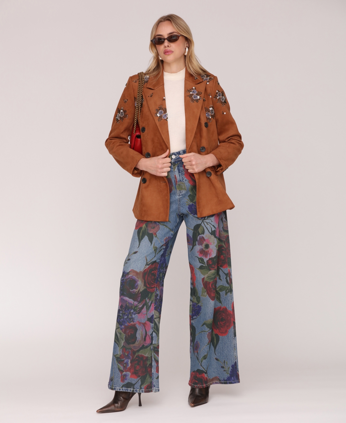 Avec Les Filles Printed High-rise Wide-leg Jeans In Multi