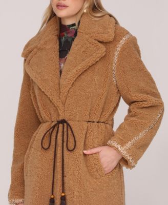 Women's Long Sleeve Sherpa Oversized Belted Coat