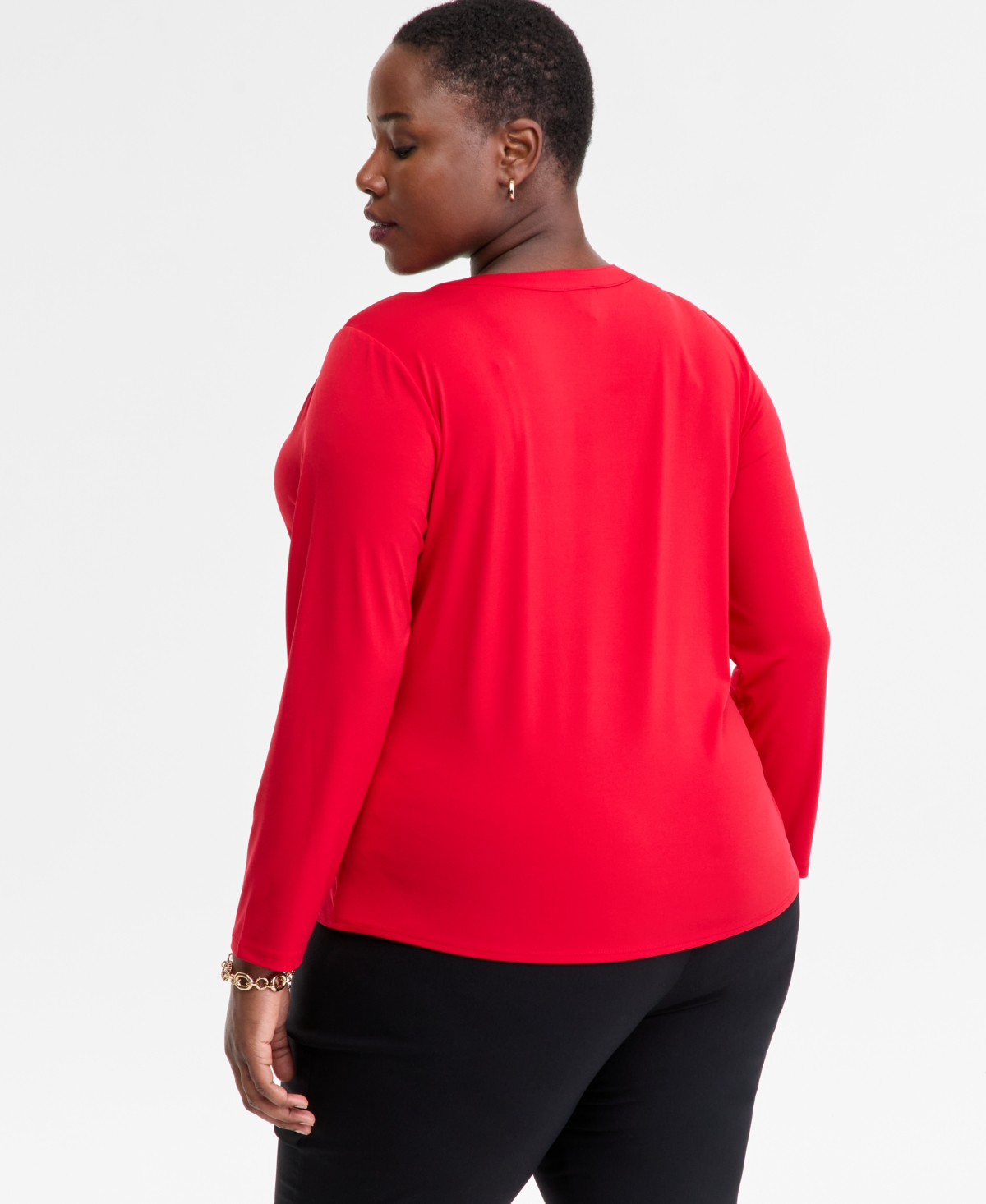 I.n.c. International Concepts Plus V-Neck Long-Sleeve Top, Macy's Exclusive