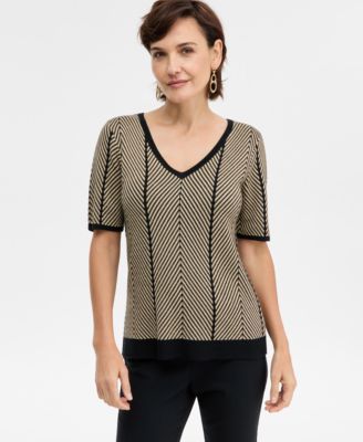 JM Collection - Women's Short-Sleeve Herringbone Stitch Sweater