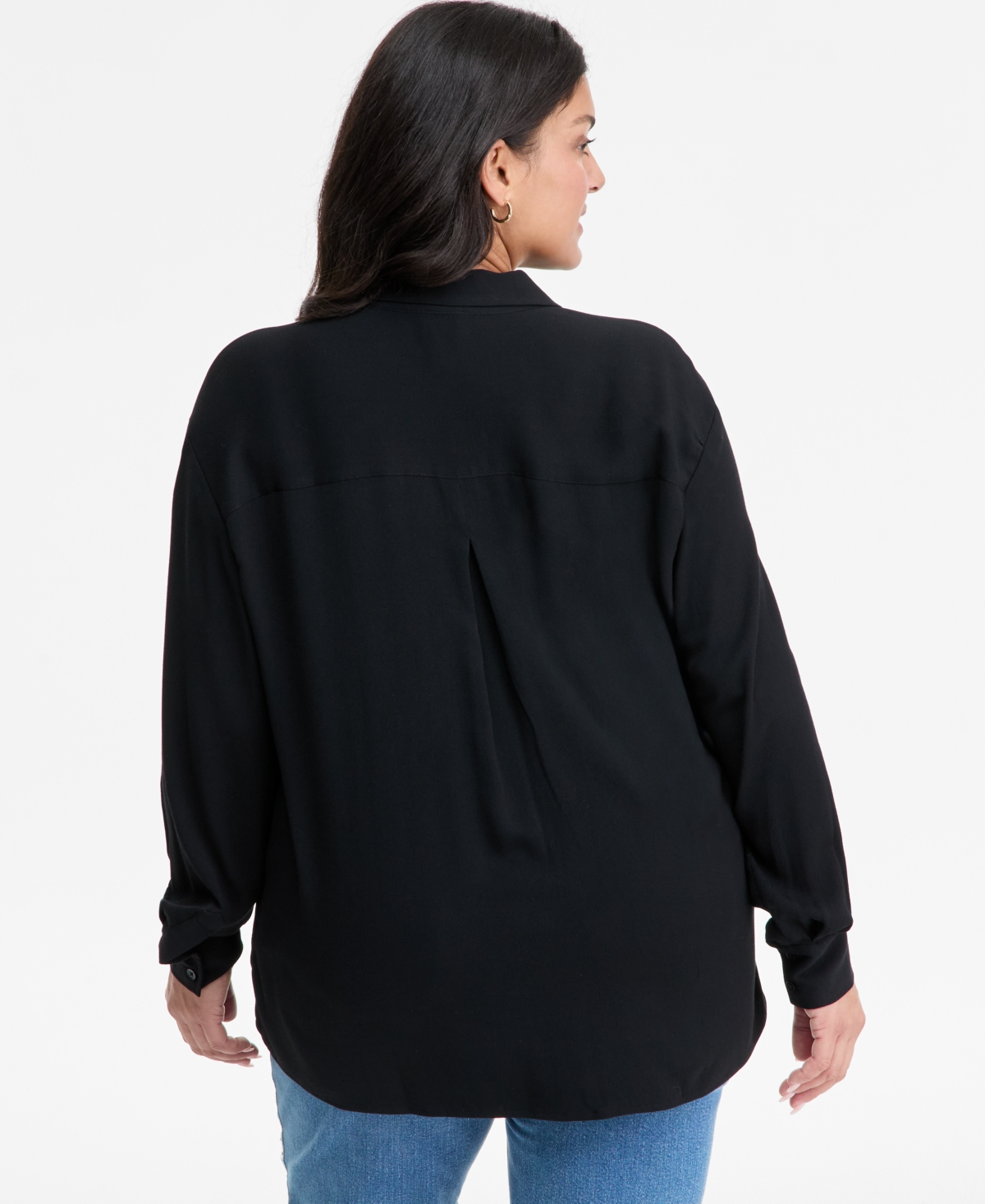 Inc International Concepts Plus Size Embellished-front Shirt, Macy's Exclusive In Black
