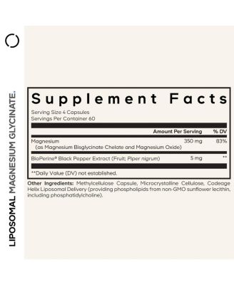 Liposomal Magnesium Glycinate Supplement, Bisglycinate Magnesium Chelate, Chelated Magnesium Mineral Pills, BioPerine Black Pepper, 240 ct