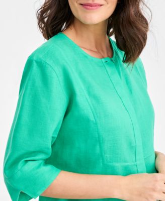 Women's 100% Linen Front-Bib 3/4-Sleeve Blouse, Macy's Exclusive