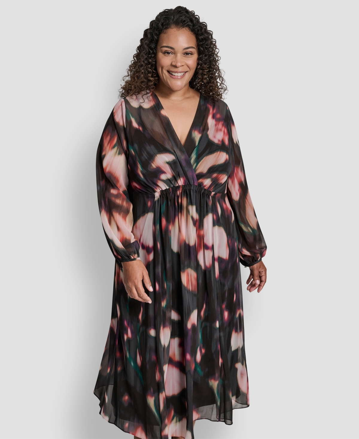 Dkny Plus Long Sleeve Empire Waist Maxi Dress
