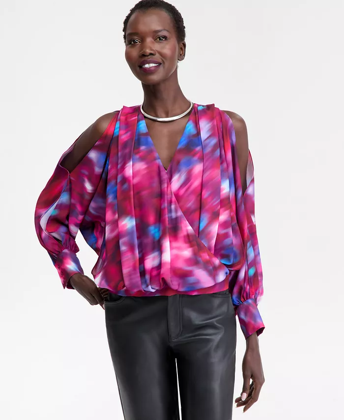 Women's Printed Arm-Slit Surplice Blouse - thumbnail 7