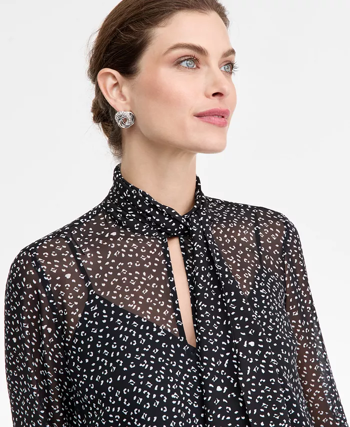 Women's Long-Sleeve Tie-Neck Blouse - thumbnail 2
