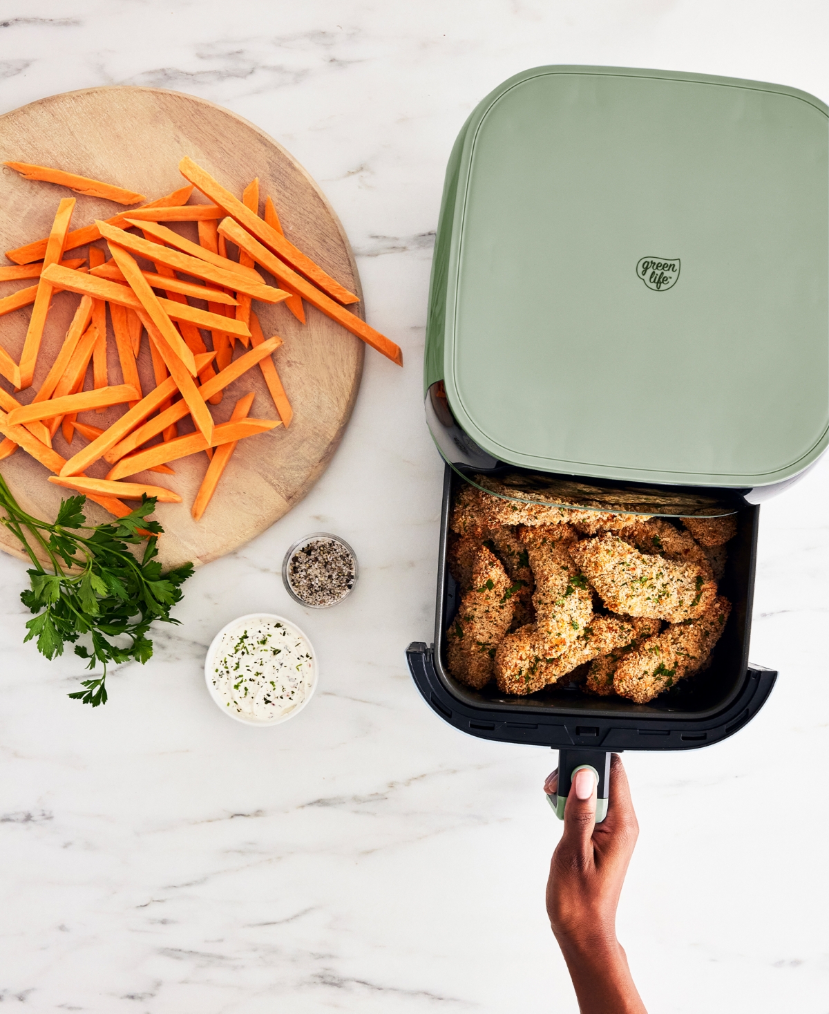 Greenlife 5.3 Quart Digital One-touch Air Fryer In Green