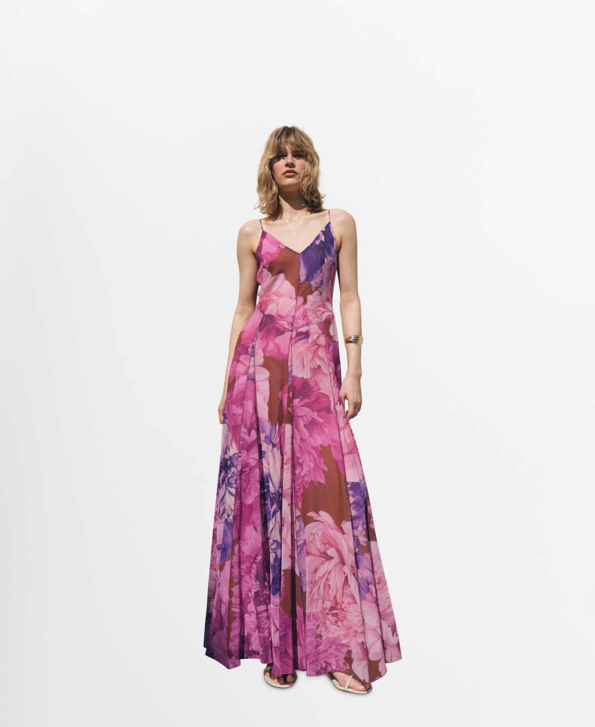 Mango Floral-print Flared Dress Purple In Pink