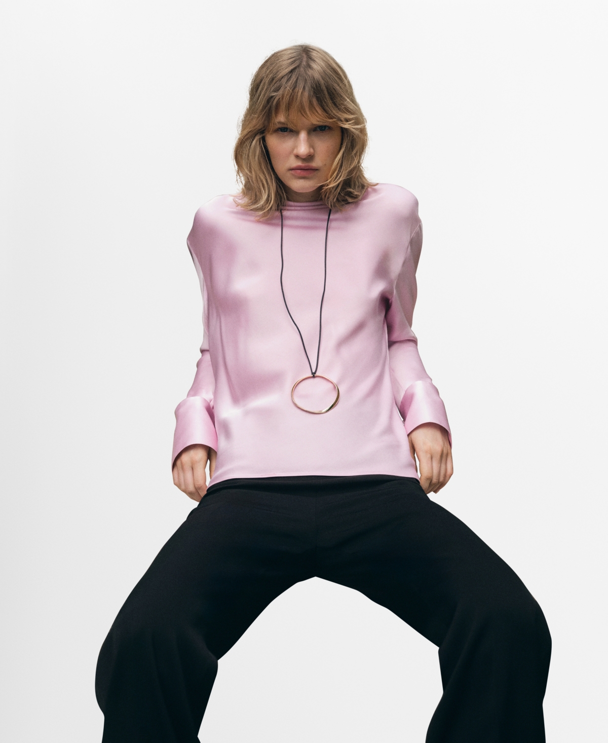 Mango Draped Back Satin Top In Pink