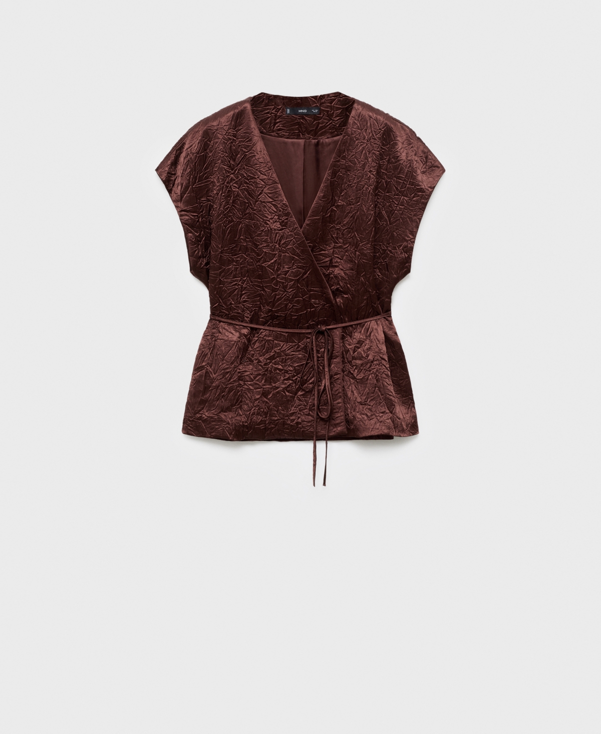Mango Double Breasted Crinkled Effect Wrap Jacket In Brown
