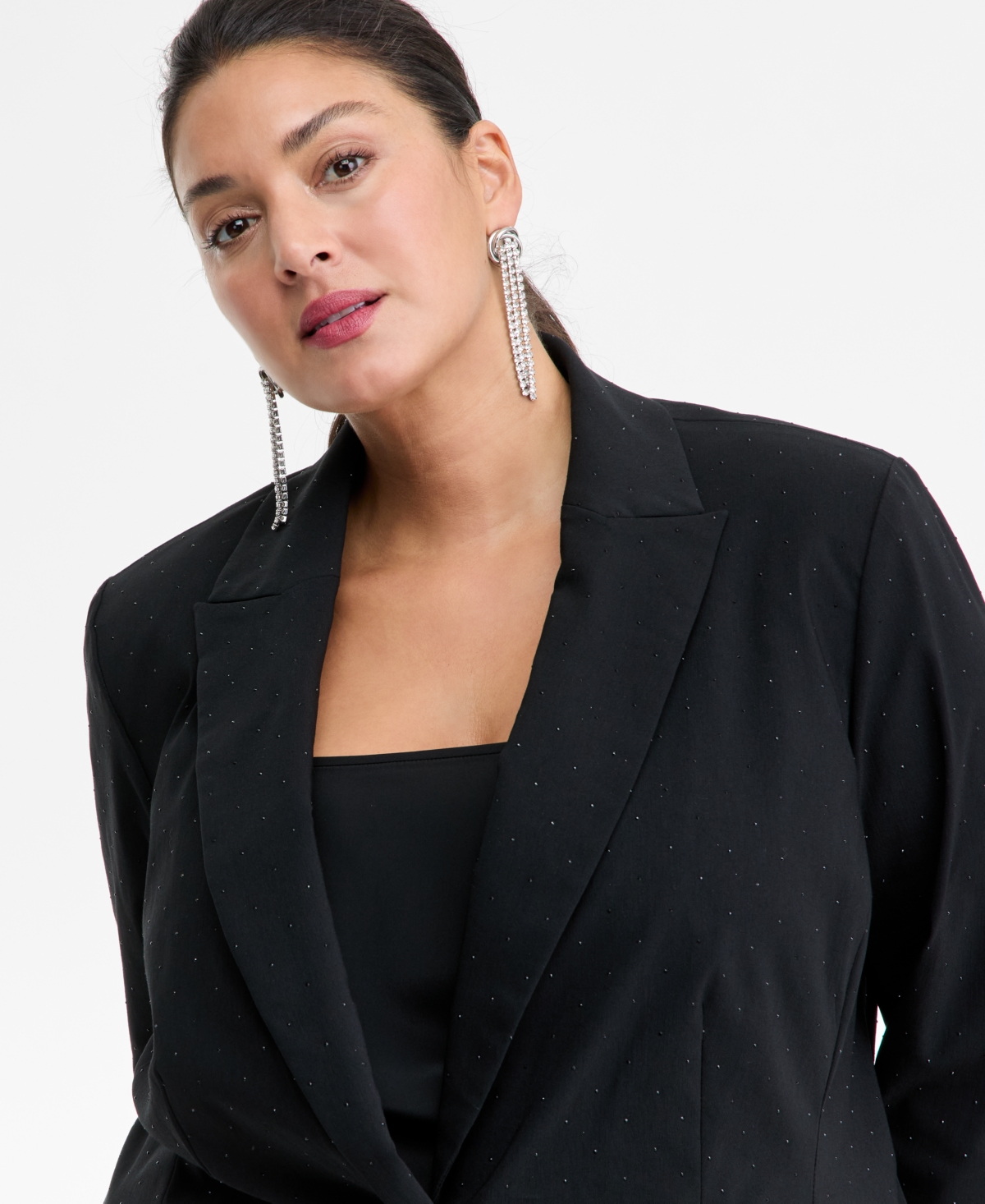 Inc International Concepts Plus Size Embellished Peak-lapel Blazer, Macy's Exclusive In Black
