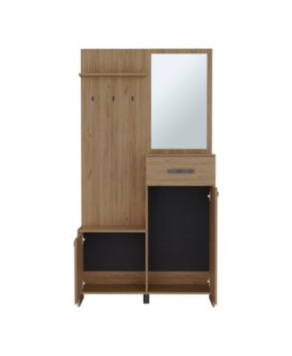 Olpe Hall Tree, 2 Doors, 1 Drawer, 1 Shelf, 1 Mirror, Natural Oak