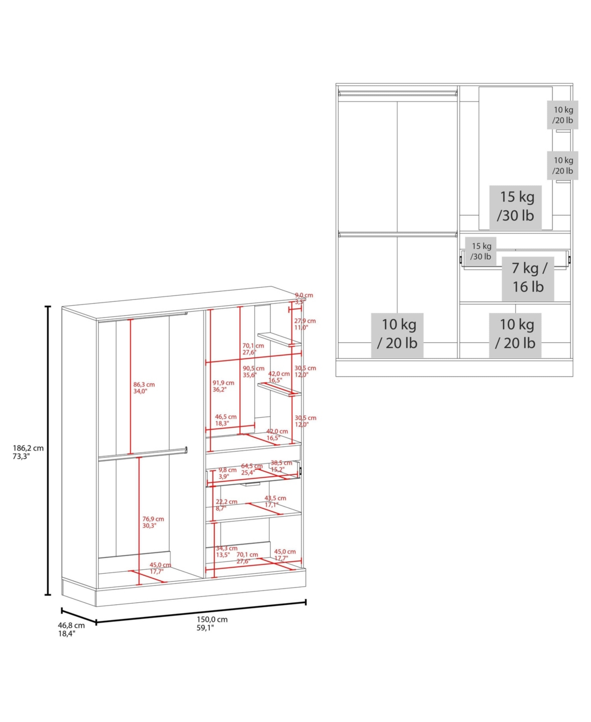 Depot E-Shop Everson Armoire, 4 Doors, 1 Drawer, 3 Shelves, 1 Mirror, White