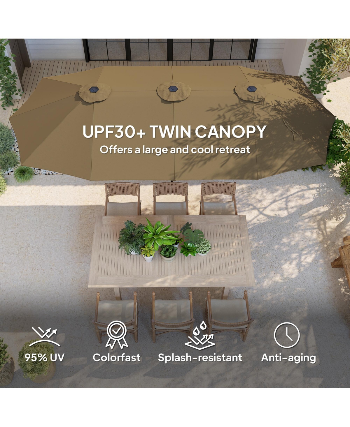 Outsunny 13 ft. Extra Large Patio Umbrella, UPF30+ Double