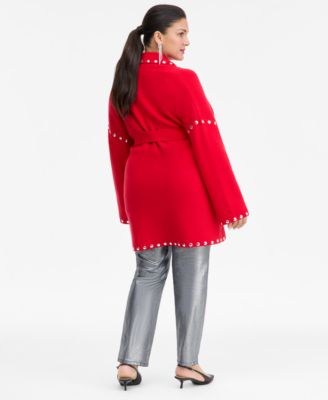 Plus Size Studded Tie-Waist Cardigan, Macy's Exclusive 