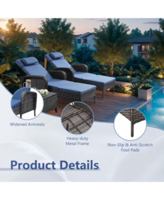 ArcLine PE Wicker Outdoor Chaise Lounge Recliner with Olefin Cushions