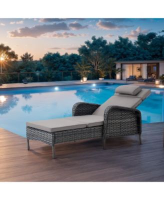 ArcLine PE Wicker Outdoor Chaise Lounge Recliner with Olefin Cushions