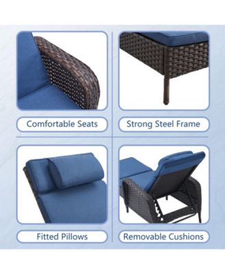 ArcLine PE Wicker Outdoor Chaise Lounge Recliner with Olefin Cushions