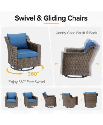 Slimline Brown Wicker Patio 2-Piece Swivel Chairs Outdoor Rocking Chair with Thick Deep CushionGuard Olefin Cushion