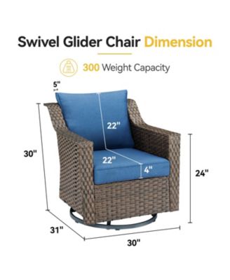 Slimline Brown Wicker Patio 2-Piece Swivel Chairs Outdoor Rocking Chair with Thick Deep CushionGuard Olefin Cushion